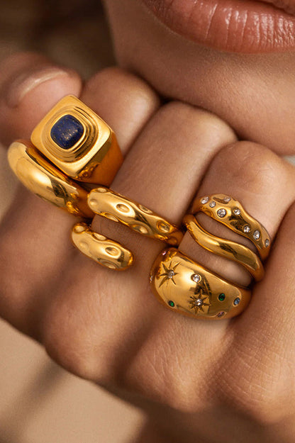 Fashionable Inlaid Zircon Stainless Steel Gold-plated Ring
