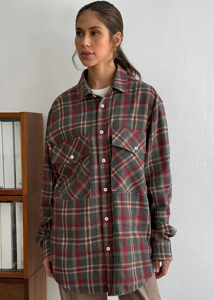 Retro Plaid Women's Shirt - Minimalist Long Sleeve