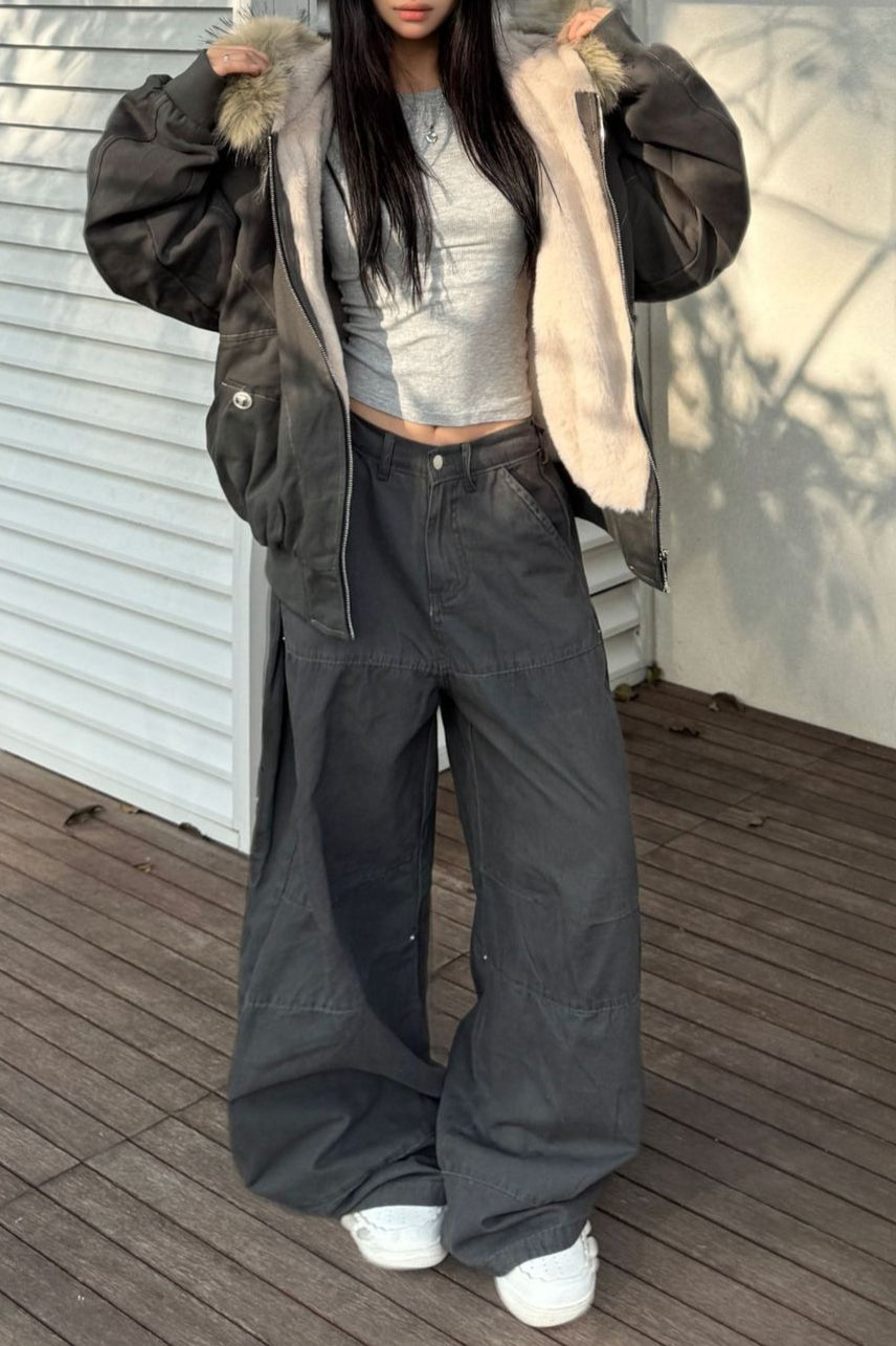 Black Short Puffer Fur Collar Jacket