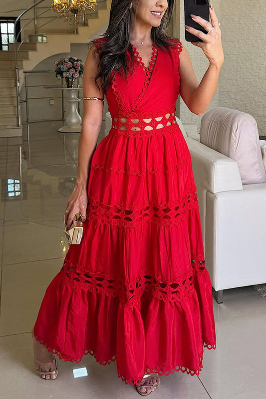 Eternal Grace Crochet Cutout Lace Trim A-line Maxi Dress