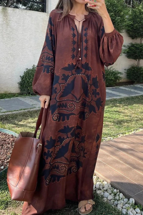 Ethnic Printed Long-sleeved Dress