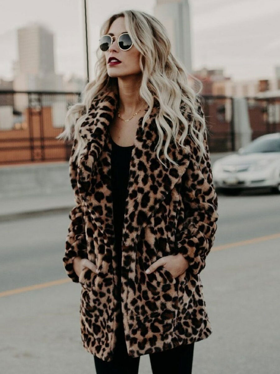 Faux Fur Coats Leopard Long Sleeves Leopard Print Oversized Eco-friendly Fur Coat
