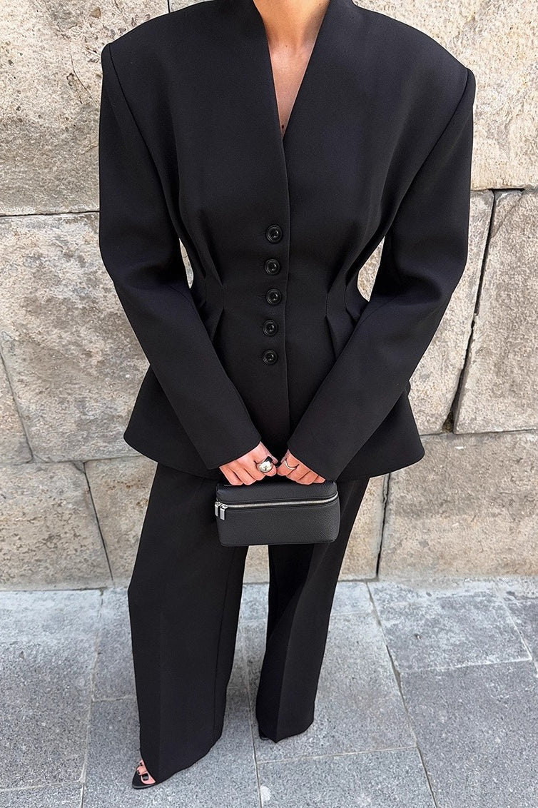Black Fitted Two Piece Blazer Pants Set