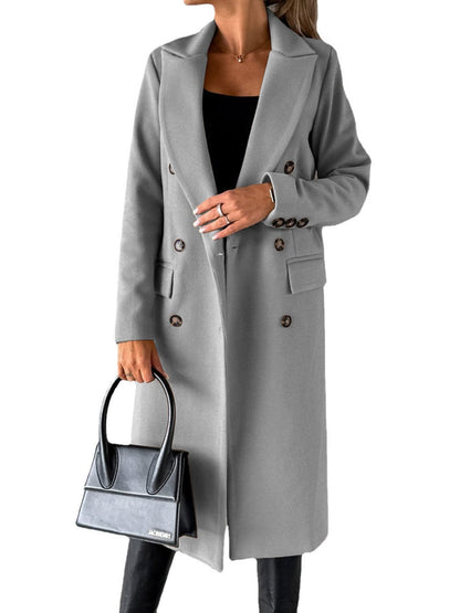 Long Sleeves, Lapel, Solid Color, Double-breasted, Slim Fit Coats