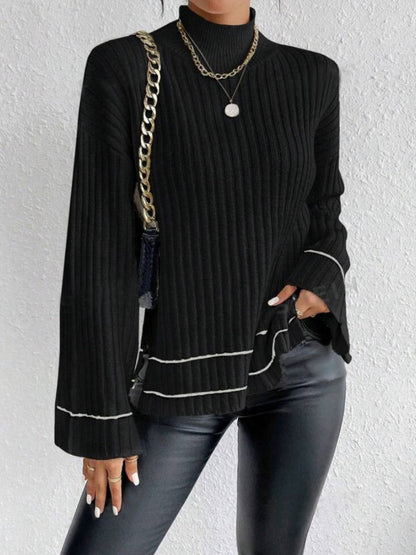 Liber Autumn Women's Contrasting colors Flared sleeves Turtleneck Sweaters