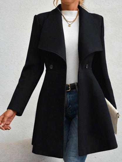Slim Fit Lapel Buttons Solid Color Woolen Cloth Coats