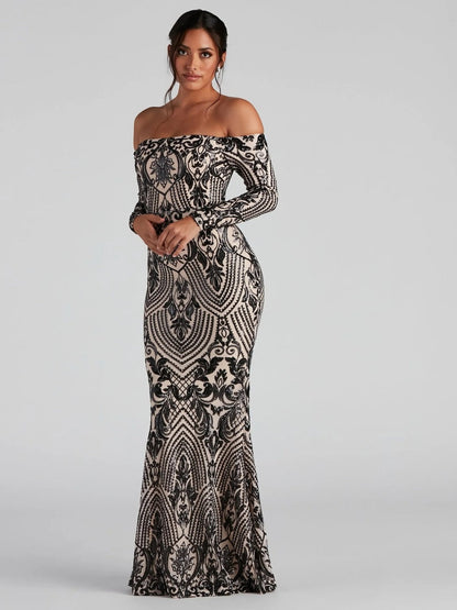Liber Autumn women's sequined one-shoulder long dress