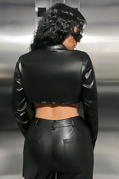 Zippered Cropped PU Coat
