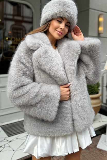 Solid Color Cropped Fur Coat