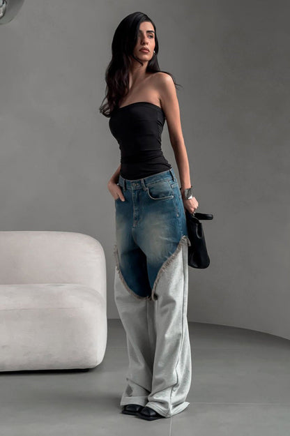 High Waist Frayed Splice Jean