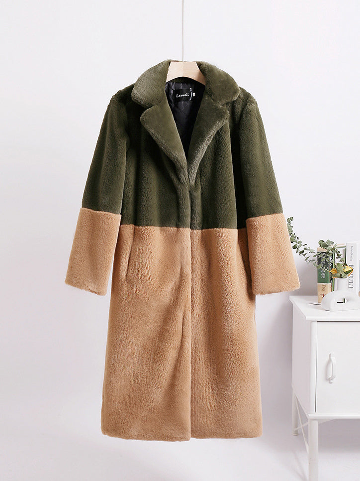 Faux Fur Coats For Women Two Tone Long Eco-friendly Fur Coat