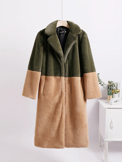 Faux Fur Coats For Women Two Tone Long Eco-friendly Fur Coat