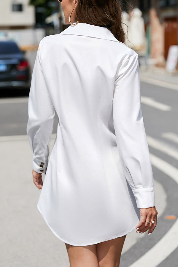 Solid Color Lapel Single Breasted Long Sleeve Dress