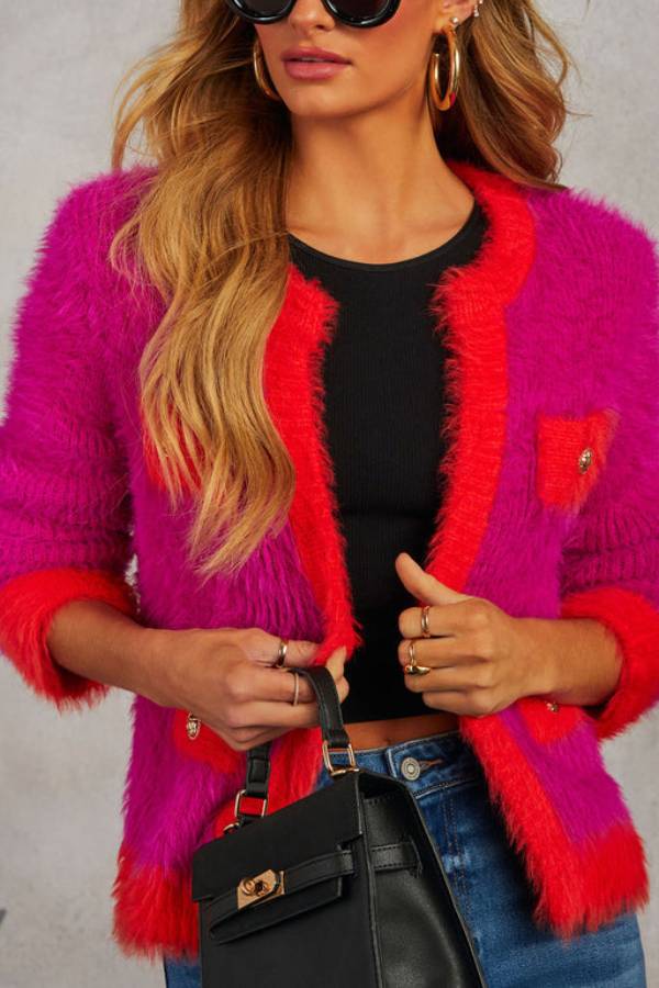As If Fuzzy Two Tone Cardigan