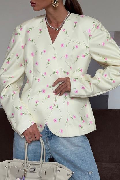 V-neck Floral Loose Chic Blazer Coat