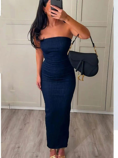 Denim Off Shoulder Tube Dress