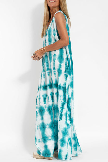 Turquoise print fluid dress