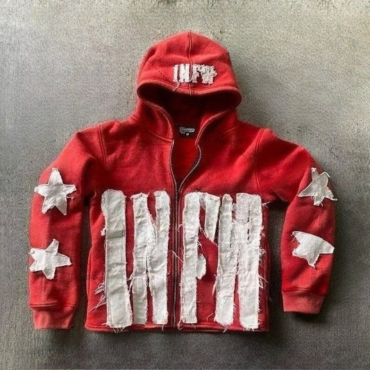 Vintage Patchwork Graphic Print Hoodie