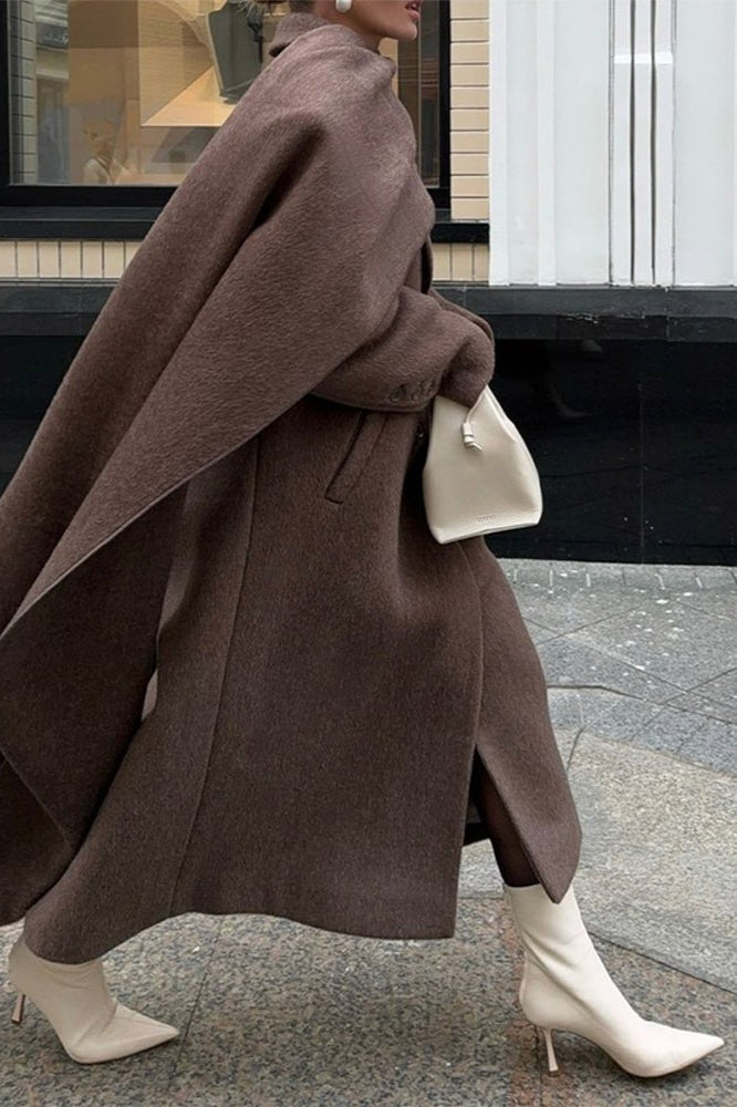 Scarf Collar Extra-Long Woolen Overcoat