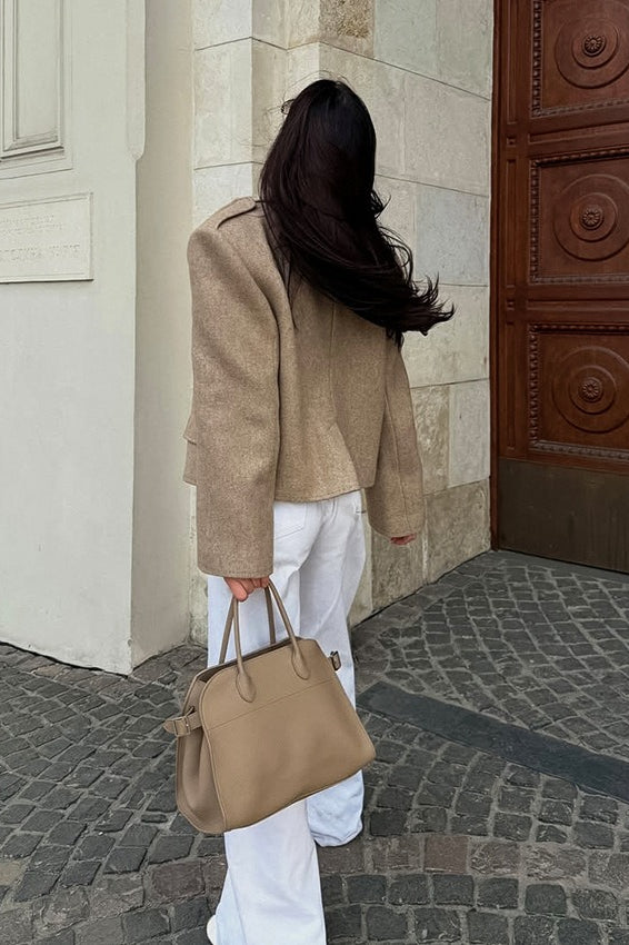 Vintage Solid Wool Blazer Wide-Collar Short Coat