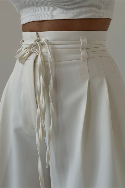 Chic High Waist Tie Slim Straight Pants