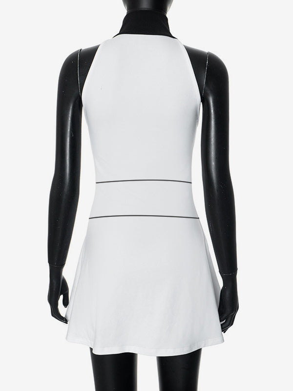 Sleeveless Zip-up Mini Dress With High Neck For Women 2026