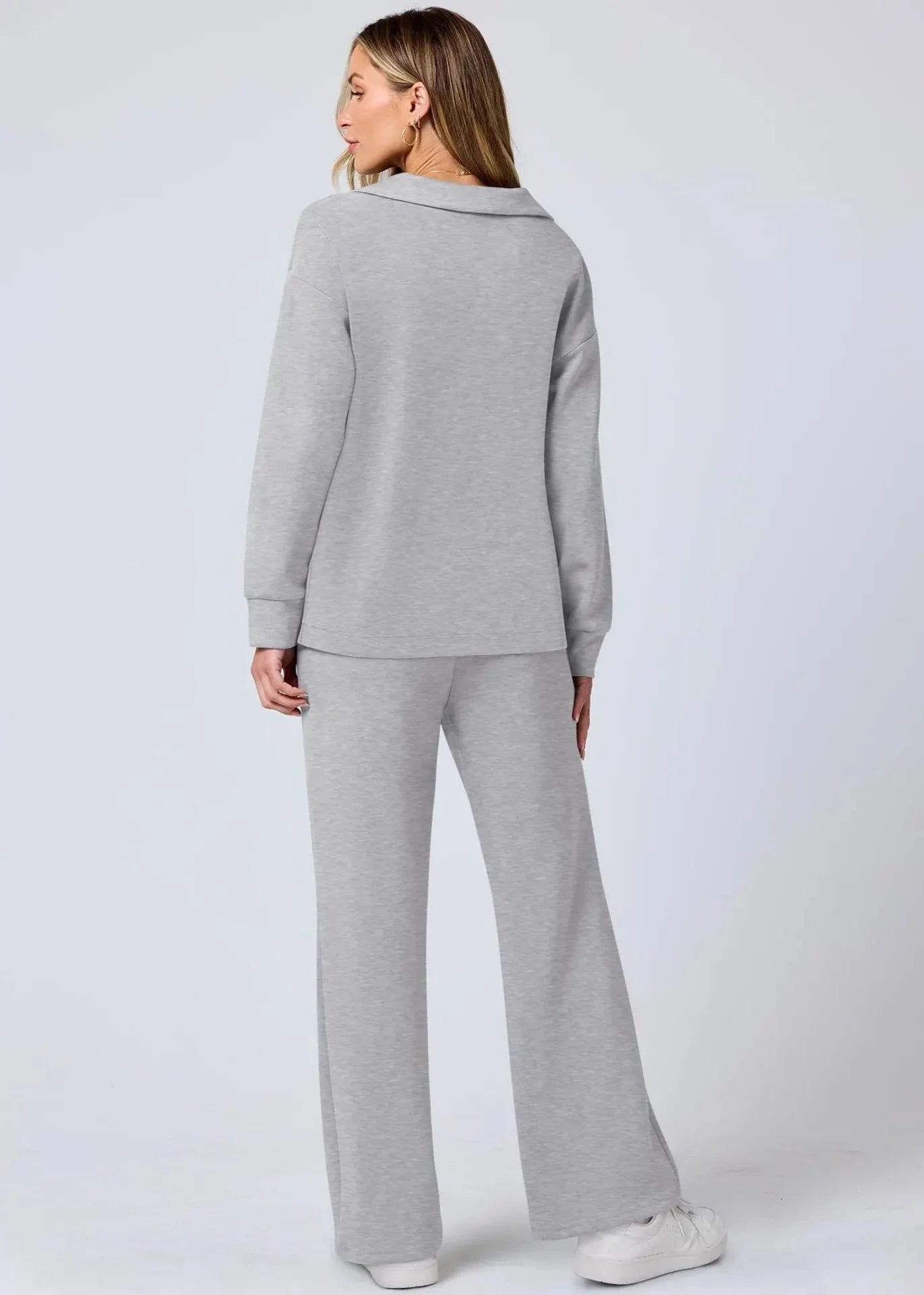 Relaxed Collar Pullover & Wide-Leg Pants Set