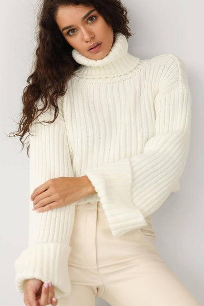 Striped Turtleneck Bell Sleeve Sweater