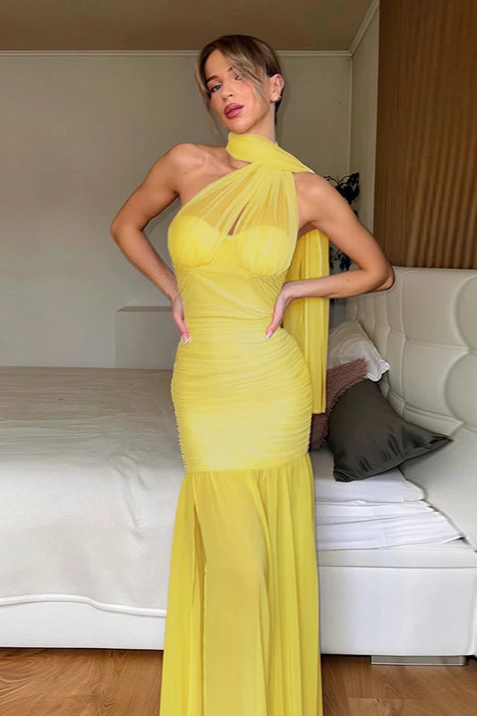 Mesh Tie Strappy Bodycon Maxi Dress