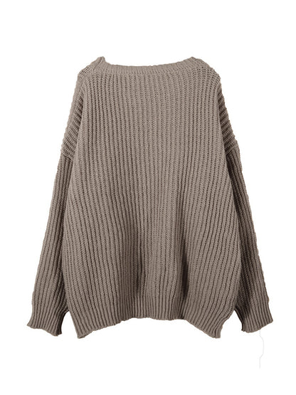 Solid Crew Neck Knit Sweater