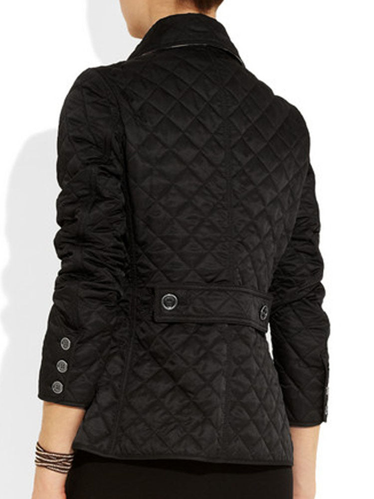 Quilted Jacket Turndown Collar Padded Coat Spring Cozy Outerwear