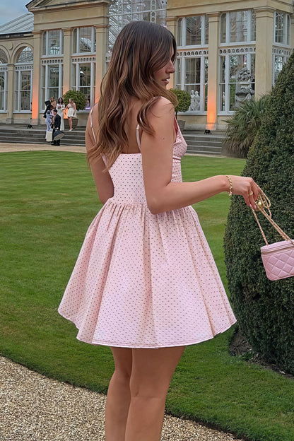 Polka Dot Deep V-Neck Bow Tie Fit and Flare Mini Dress