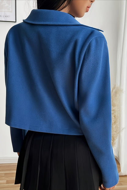 Solid Color Cropped Zip Sleeve Jacket
