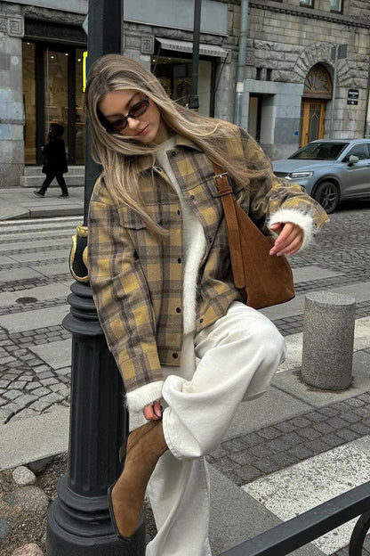 Plaid Wool Blend Loose Jacket