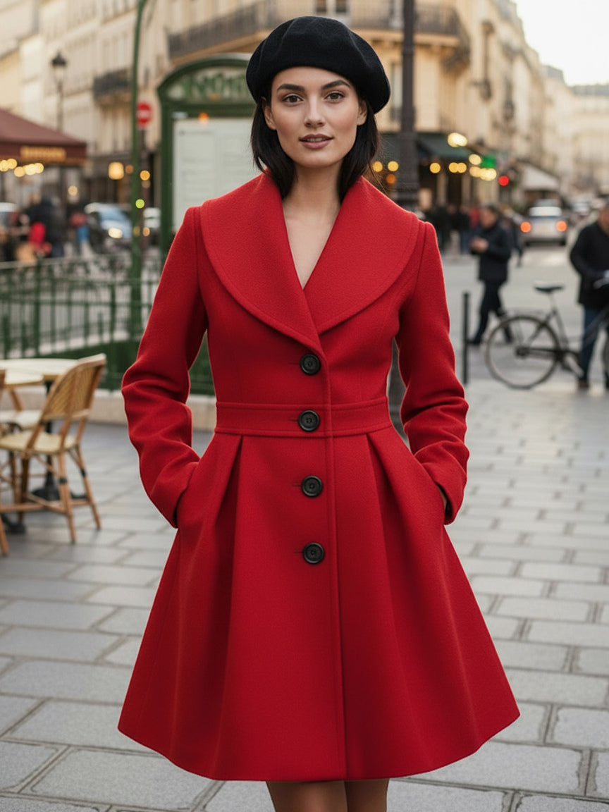 Wool Blend A-line Coat With Shawl Collar And Black Buttons For Women 2026