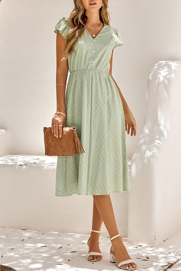Sweet Elegant Solid V Neck A Line Short Sleeve Dress