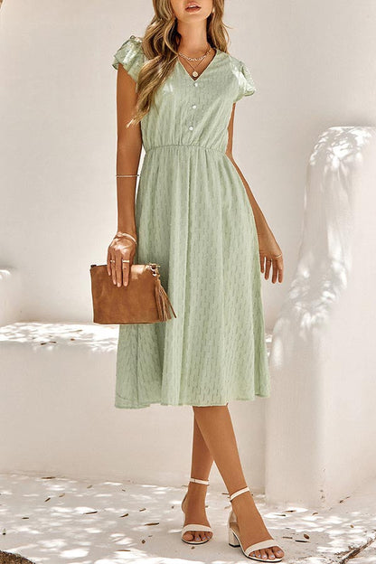 Sweet Elegant Solid V Neck A Line Short Sleeve Dress