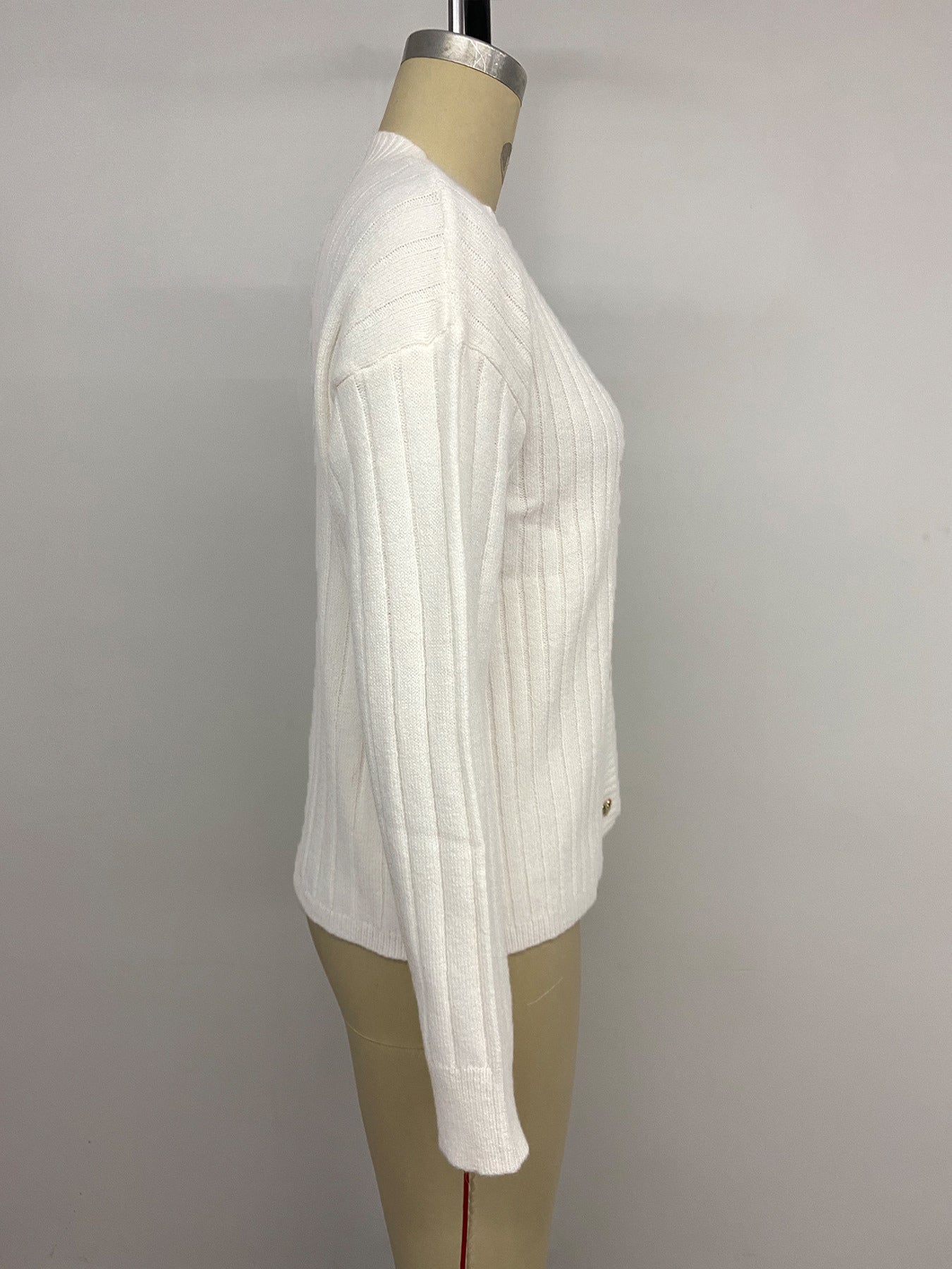 Heart Button Ribbed Knit Cardigan Round Neck Long Sleeve Top For Women 2026