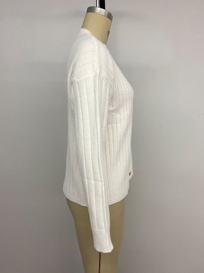 Heart Button Ribbed Knit Cardigan Round Neck Long Sleeve Top For Women 2026