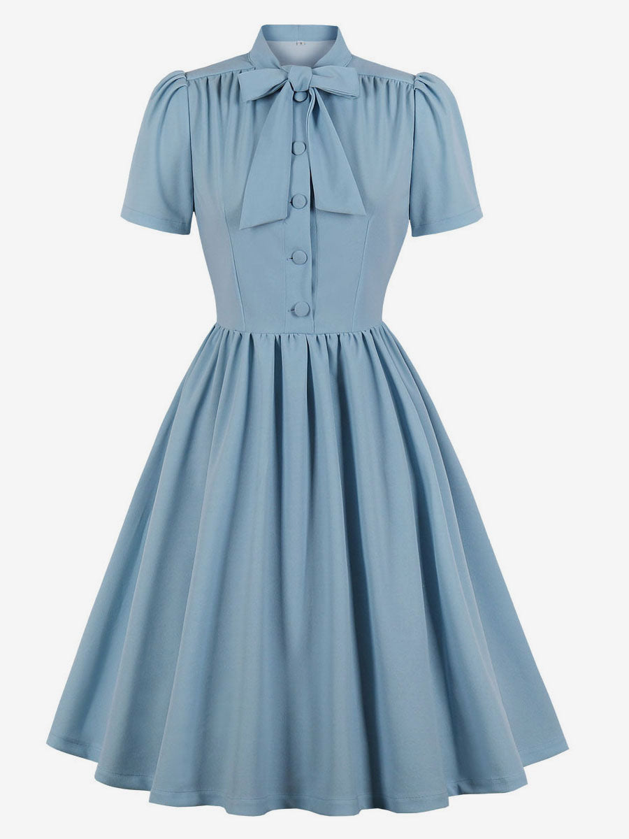 Vintage 1950s Midi Swing Tea Dress for Women - Bow Neck Short Sleeve Fit and Flare Rockabilly Gown - Garden Party 2026