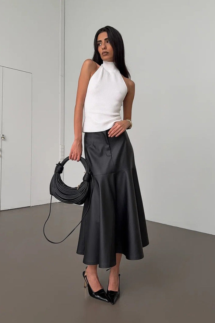 Chic Black PU Leather High-Waisted Maxi Skirt