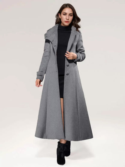 Wool Blend Long Coat A-line Flared Stand Collar Elegant Gray Vintage Winter Outerwear For Women 2026