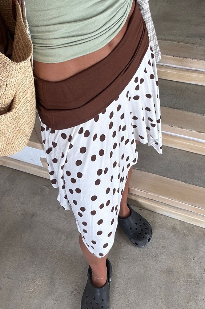 Polka Dot Colorblock Asymmetrical Mini Skirt