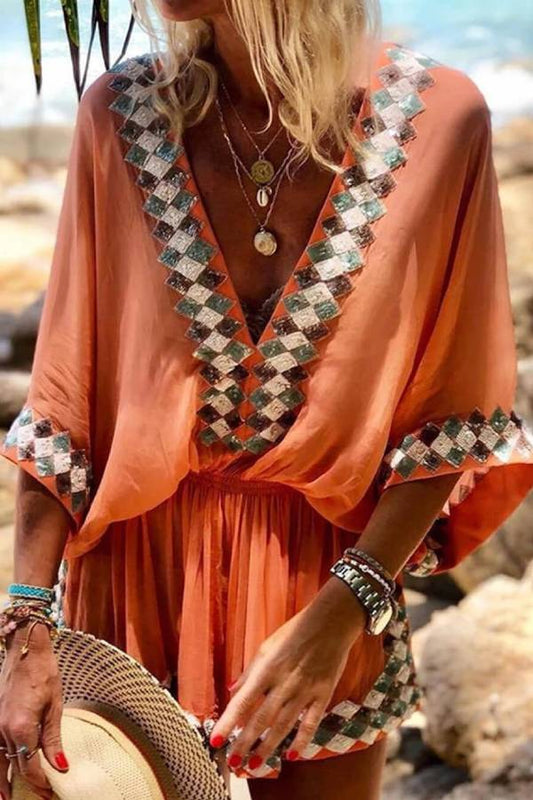 Bohemian Beach Print Kimono Romper