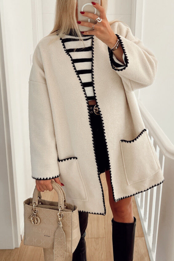 Solid Color Piping Woolen Coat