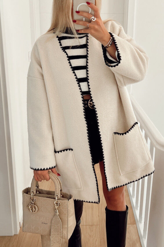 Solid Color Piping Woolen Coat