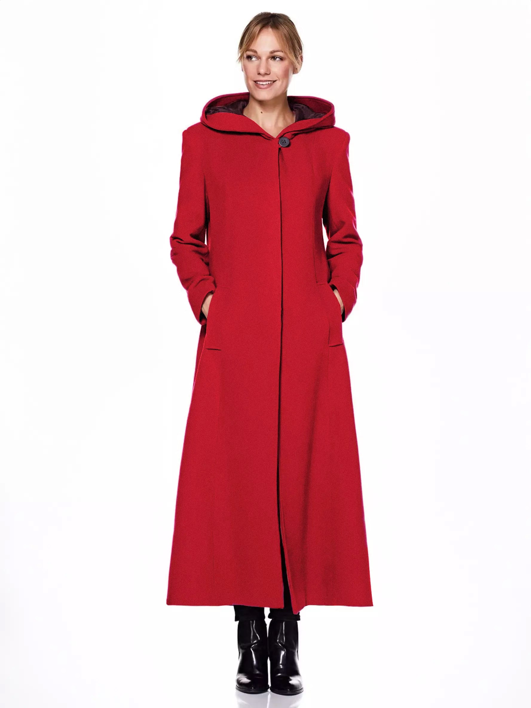 Women Wrap Coat Hooded Warmth Full Length Winter Maxi Wool Blend Coat 2026