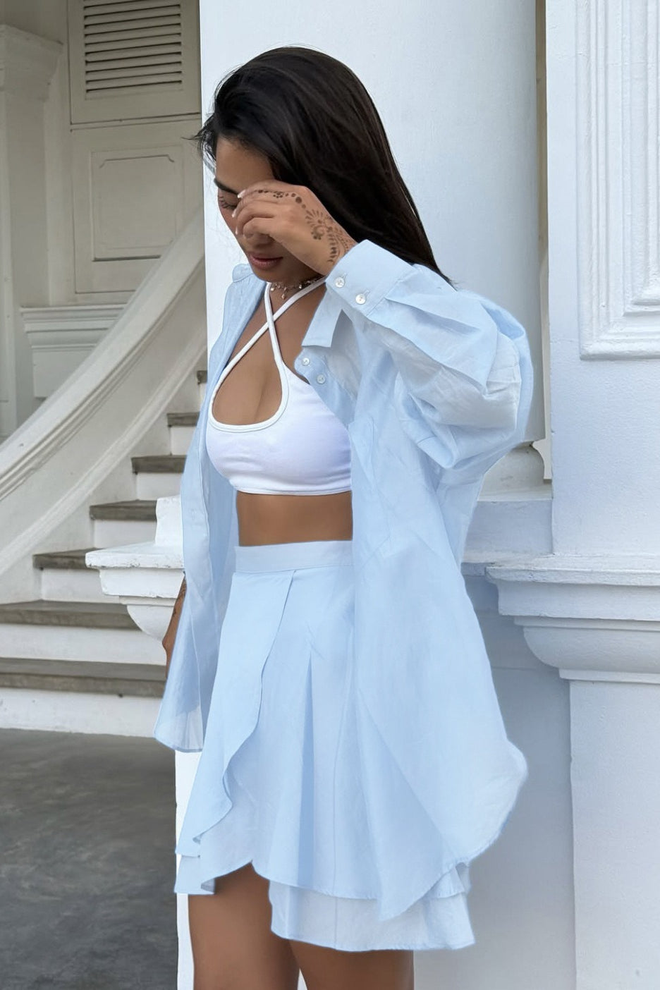 Casual Beach Shirt Cover Skirt Set