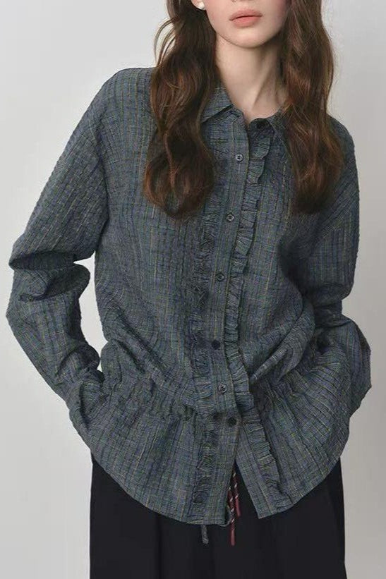 Vintage Textured Plaid Blouse