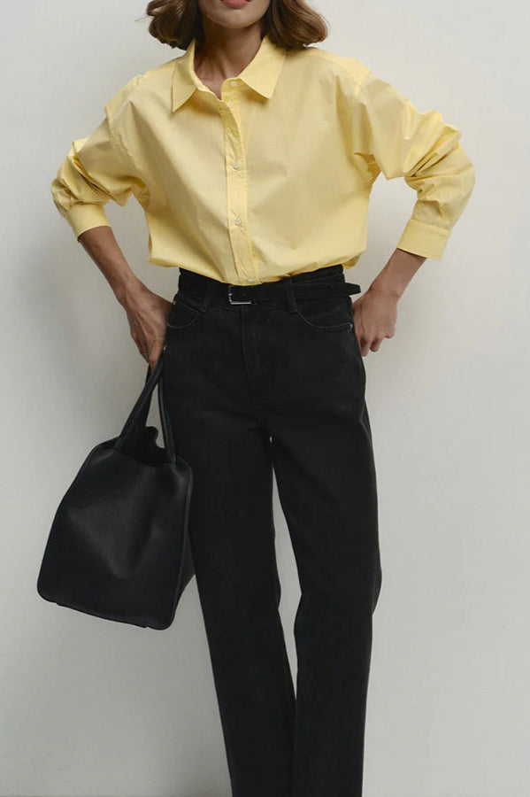 Yellow Cotton Button-Up  Blouse